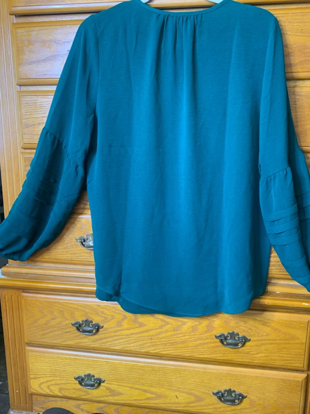 Stitch Fix Fortune + Ivy Chrissy Pleated Sleeve Blouse Dark Green - Picture 5 of 10